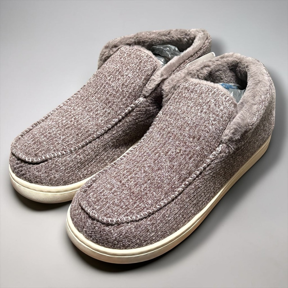 ASIFN Men's Knit Faux Fur Lined Moccasin Slippers Brown Grey Size 44-45
